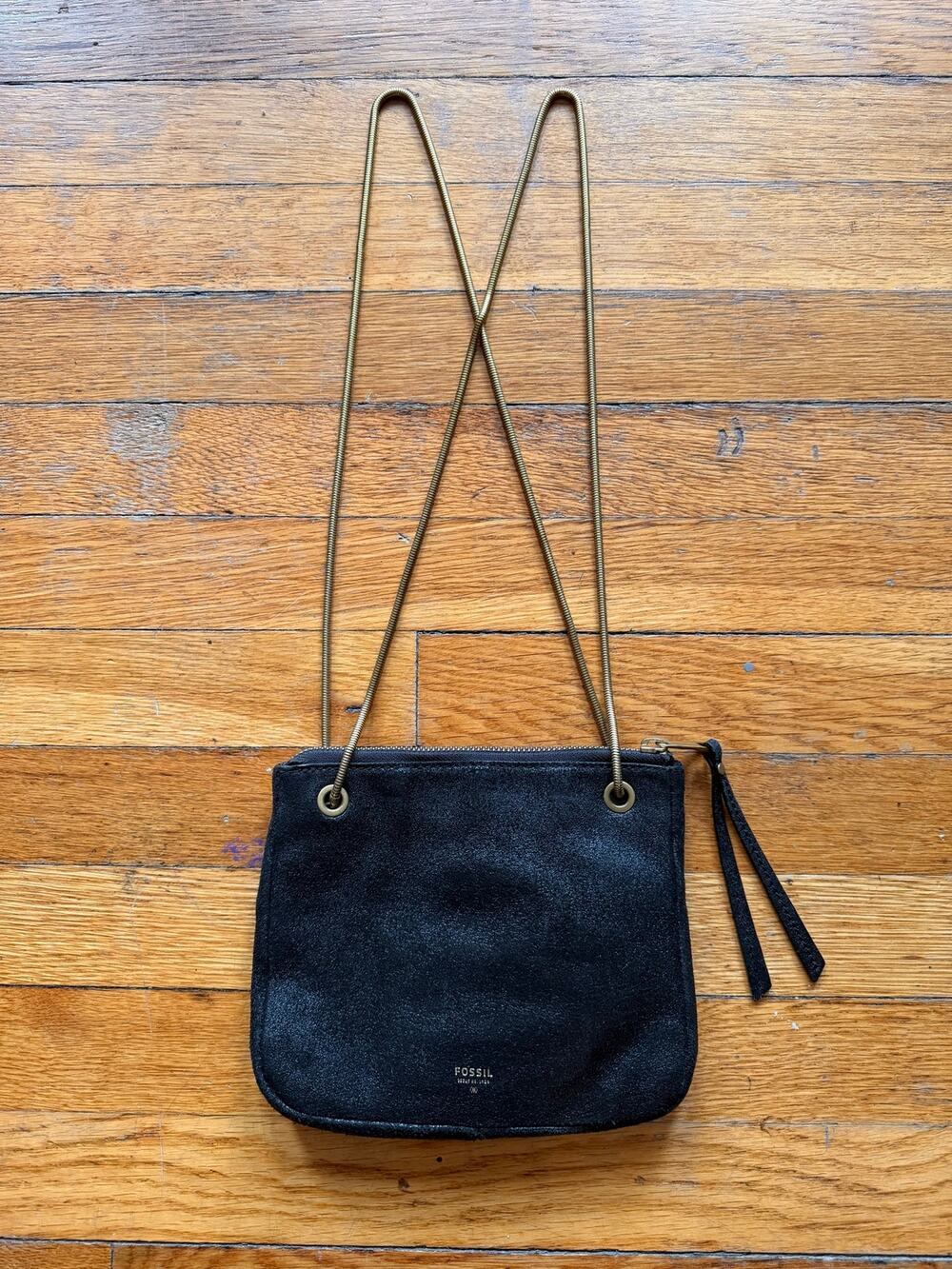 FOSSIL Small Black Leather Purse w/Chain Strap